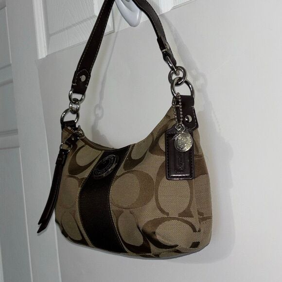 COACH Khaki Signature Stripe Mini Handbag A1221-F19218 tan/brown/khaki - Picture 3 of 11